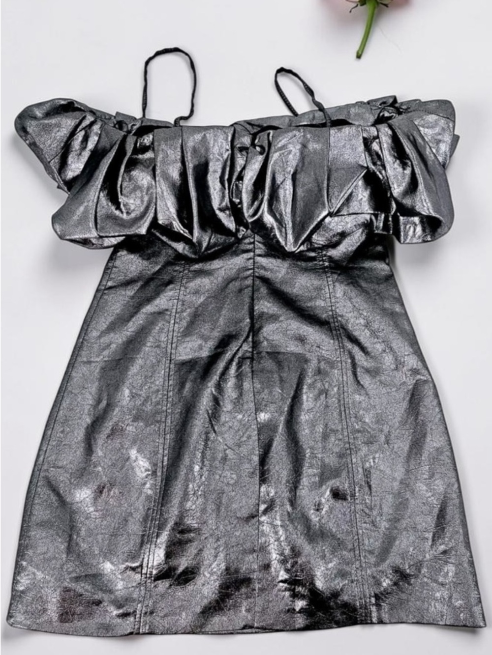 Zara Metallic Silver Voluminous Short Dress Size XS NWOT - Picture 2 of 4
